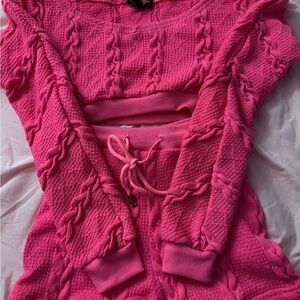 Pink Cable Knit Sweater and Pants Set